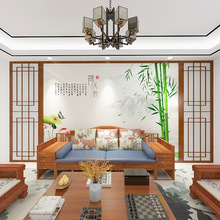 新中式风景竹子荷花墙纸5d电视背景墙纸立体山水画客厅壁画壁布
