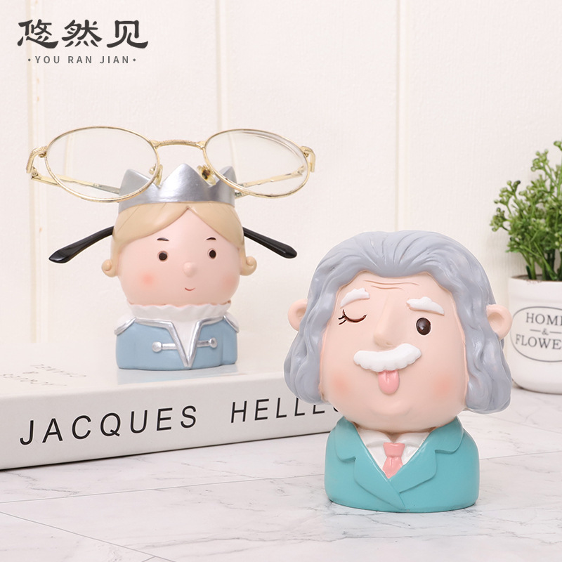 卡通人物家居桌面创意名人头像眼镜店展示架书房装饰收纳树脂摆件