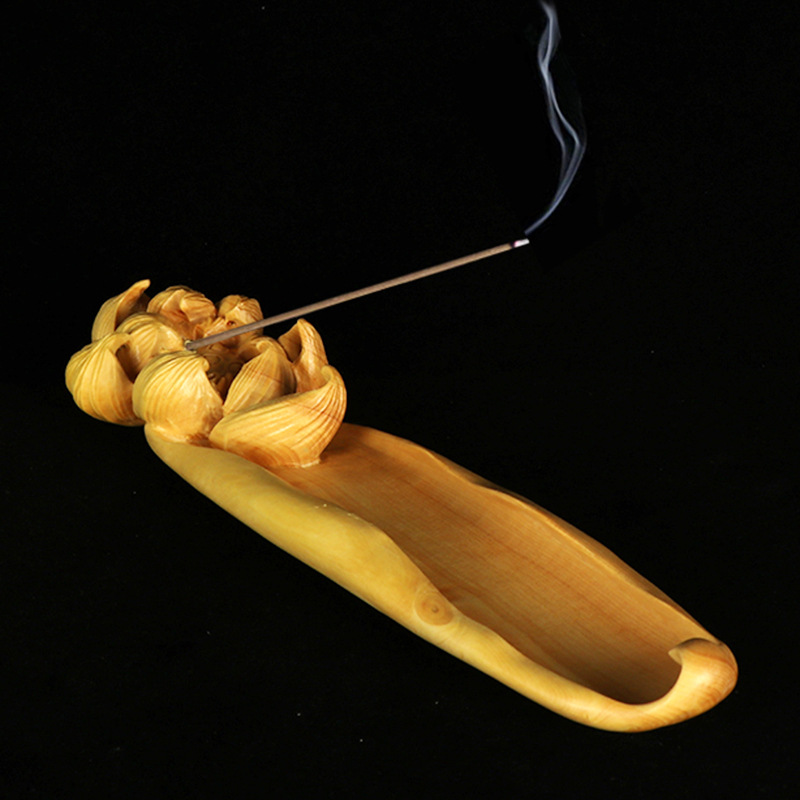 厂家批发黄杨木雕装饰摆件茶道香道禅意工艺礼品工荷花香插