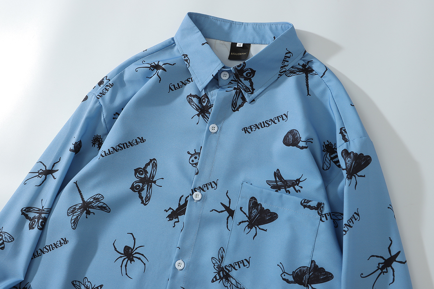 跨境男装shirts men昆虫动物蜘蛛蝴蝶潮牌男式时尚休闲欧美衬衣