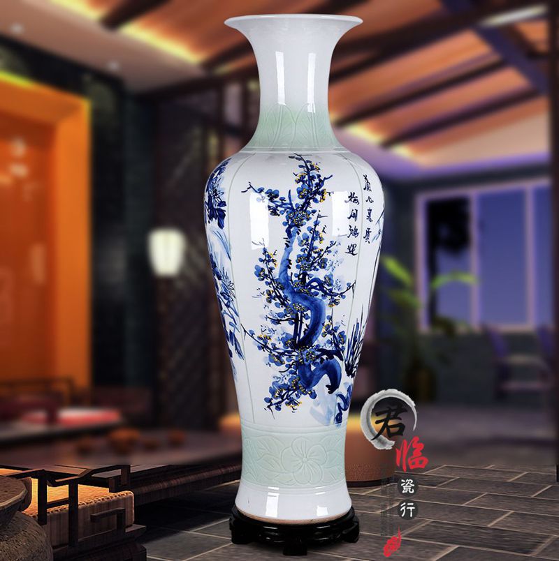 景德镇陶瓷落地大花瓶 家居客厅插花1.2米瓷瓶 大号青花瓷器摆件