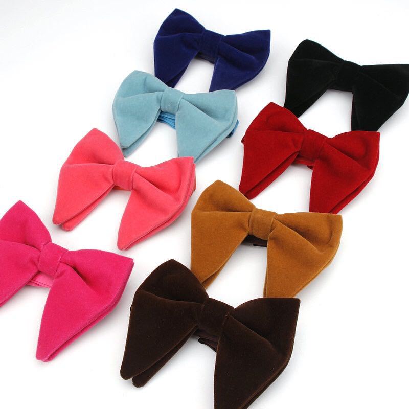 金丝绒牛角领结男士大蝴蝶结礼服牛角领结纯色男结婚伴郎尖角黑色