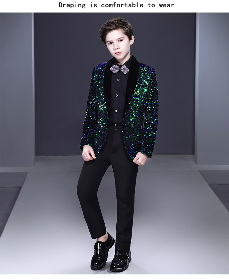 儿童西装套装帅气英伦男孩个性表演男童演出走秀西服礼服主持人潮