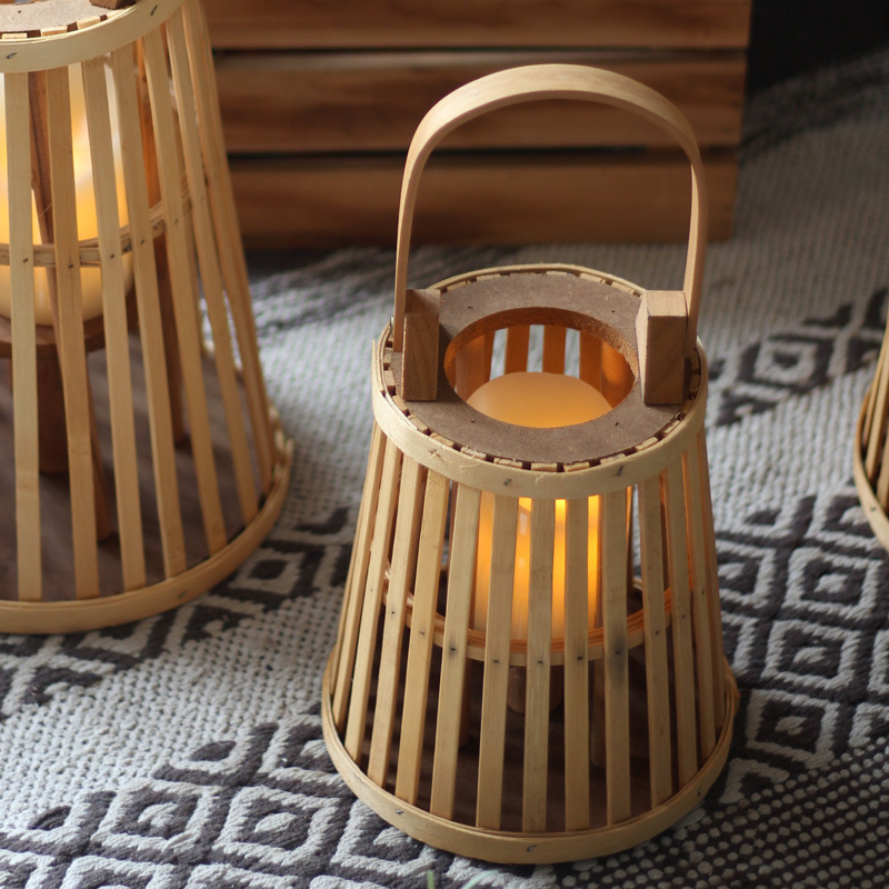 Bamboo Hanging Storm Lantern Candlestick Floor Hotel Club Decoration Design New Chinese Soft Balcony Courtyard Decoration