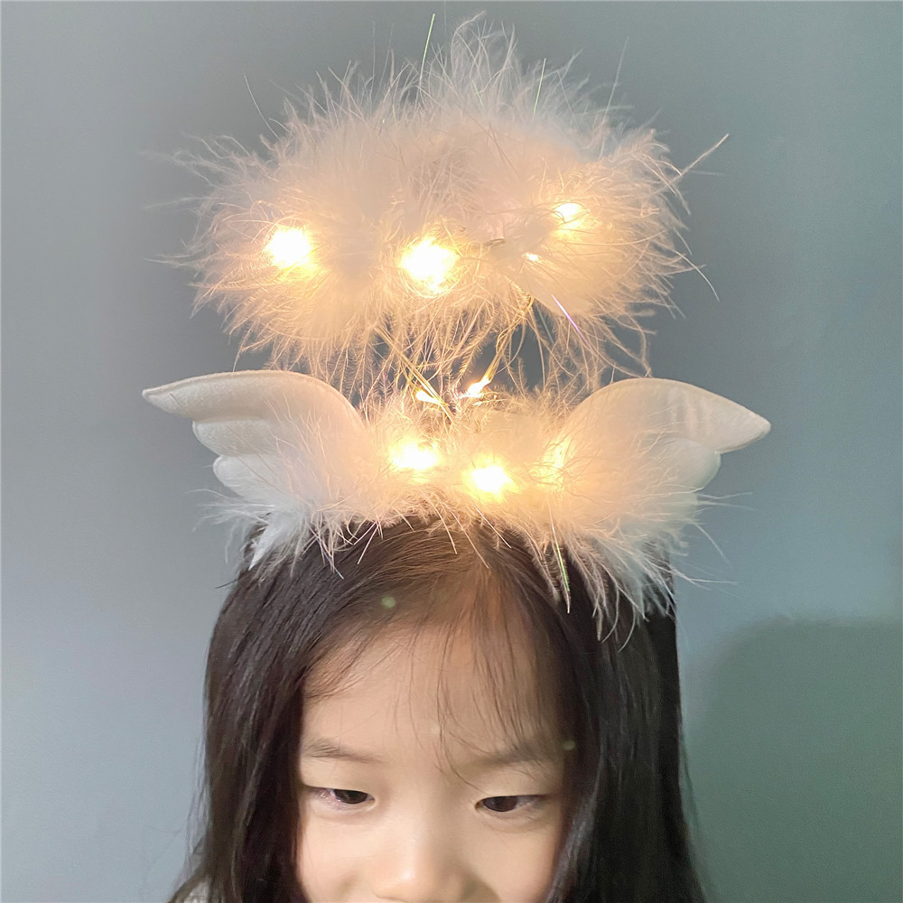 b233可爱小天使翅膀羽毛发箍节日外出头饰仙气发光彩灯儿童头扣