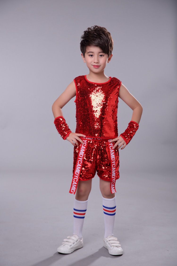 六一新款街舞表演服摇滚演出服架子鼓鼓手服装儿童爵士舞服装亮片