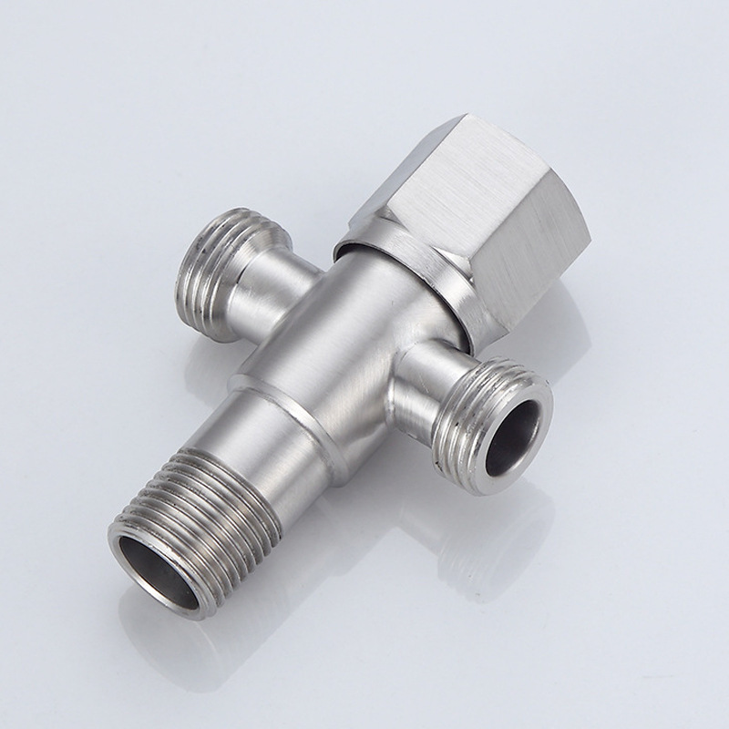 304不锈钢双出水三角阀 水暖五金一进二出水阀马桶热水器三通角阀