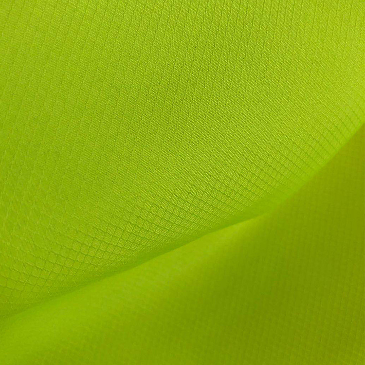 加厚菱形格子荧光绿环卫服反光布材料冲锋衣面料夹克布料75d*150d