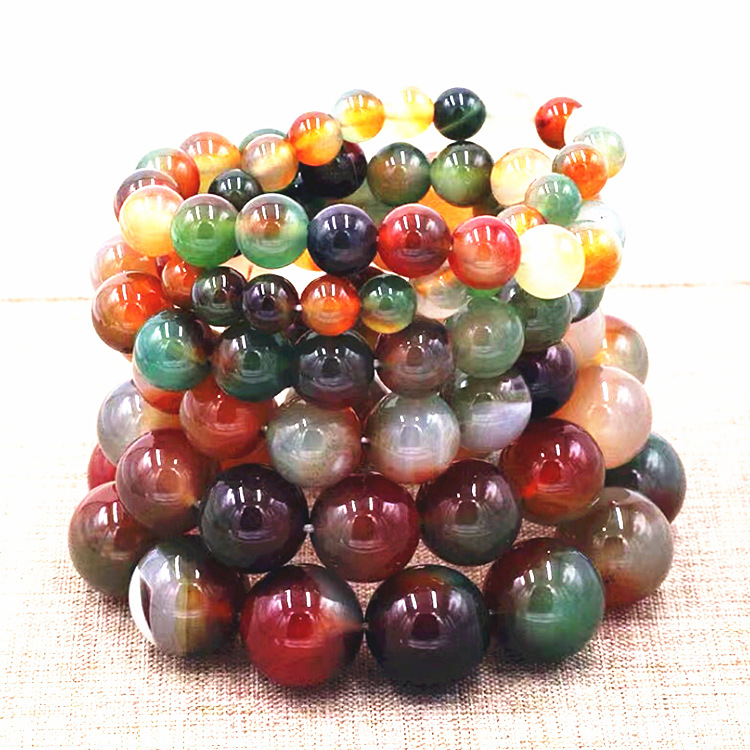 巴西多色玛瑙手链批发 七彩孔雀玛瑙女士圆珠玉手串水晶宝石礼品