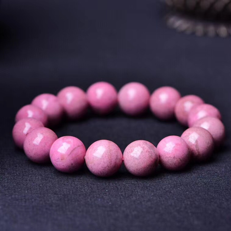 天然蔷薇辉石手链美国玉化粉色蔷薇辉巴西深红蔷薇单圈水晶手串女