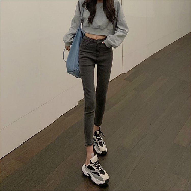 筷子腿牛仔裤女2020春夏新款韩版时尚百搭高腰紧身小脚铅笔九分裤