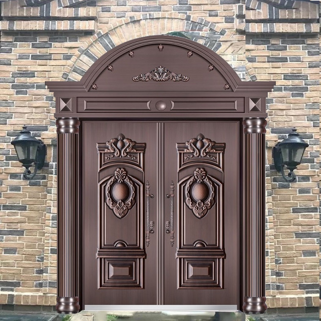 豪华别墅客厅双开门非标甲级防盗大门高档欧式进户真铜门厂家直销