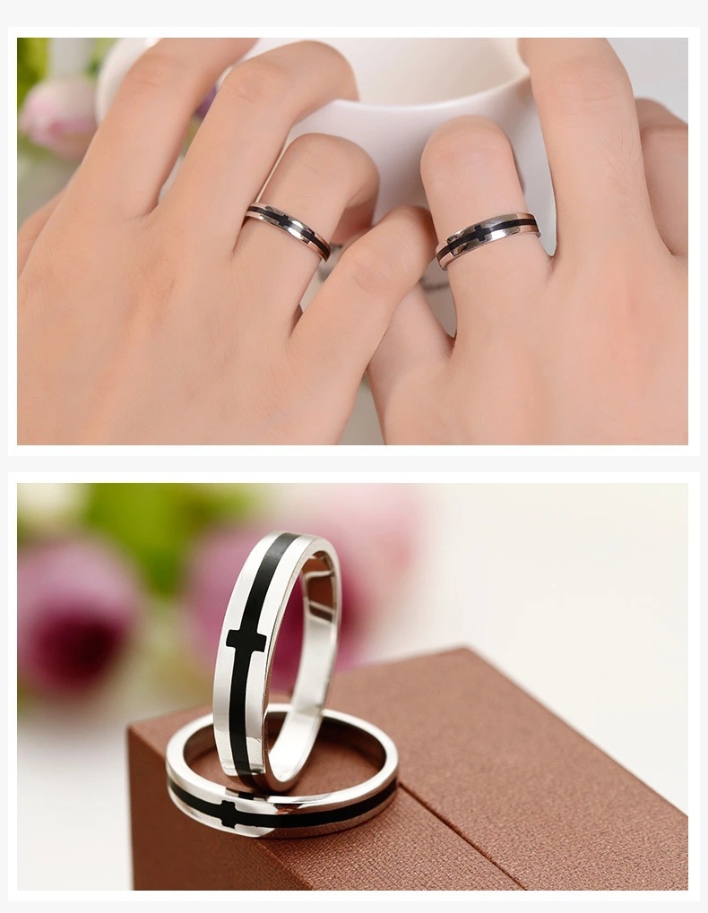 十指相扣情侣戒指银 相守一生十字架指环男戒女食指婚戒定制批发