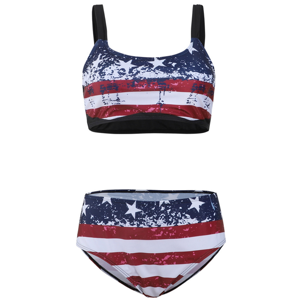 2020新款美国国旗泳衣女亚马逊爆款速卖通跨境独立日星条纹泳装
