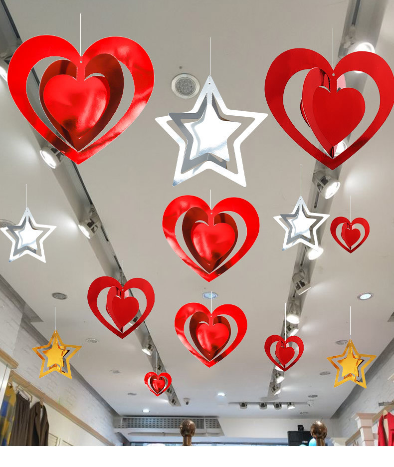 爱心吊饰情人节装饰橱窗吊顶珠宝店装饰挂件立体爱心挂饰节日布置