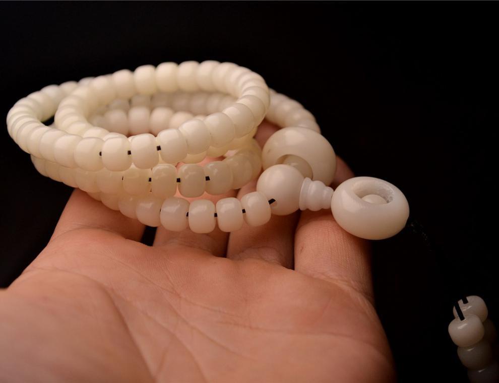 饰品白菩提根手串108颗白玉菩提根手链 桶珠7*9mm厂家批发