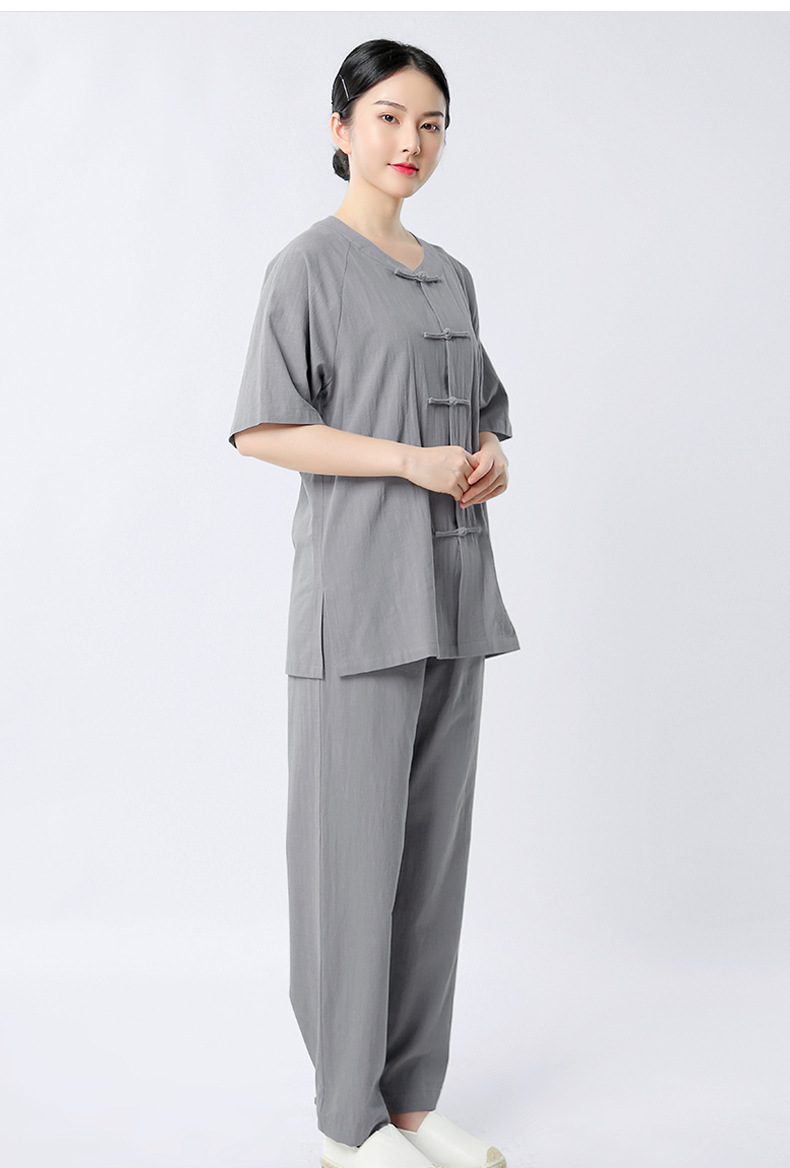 普舵居士服女 短袖禅修服 佛系中式休闲茶禅复古夏季禅意全棉套装
