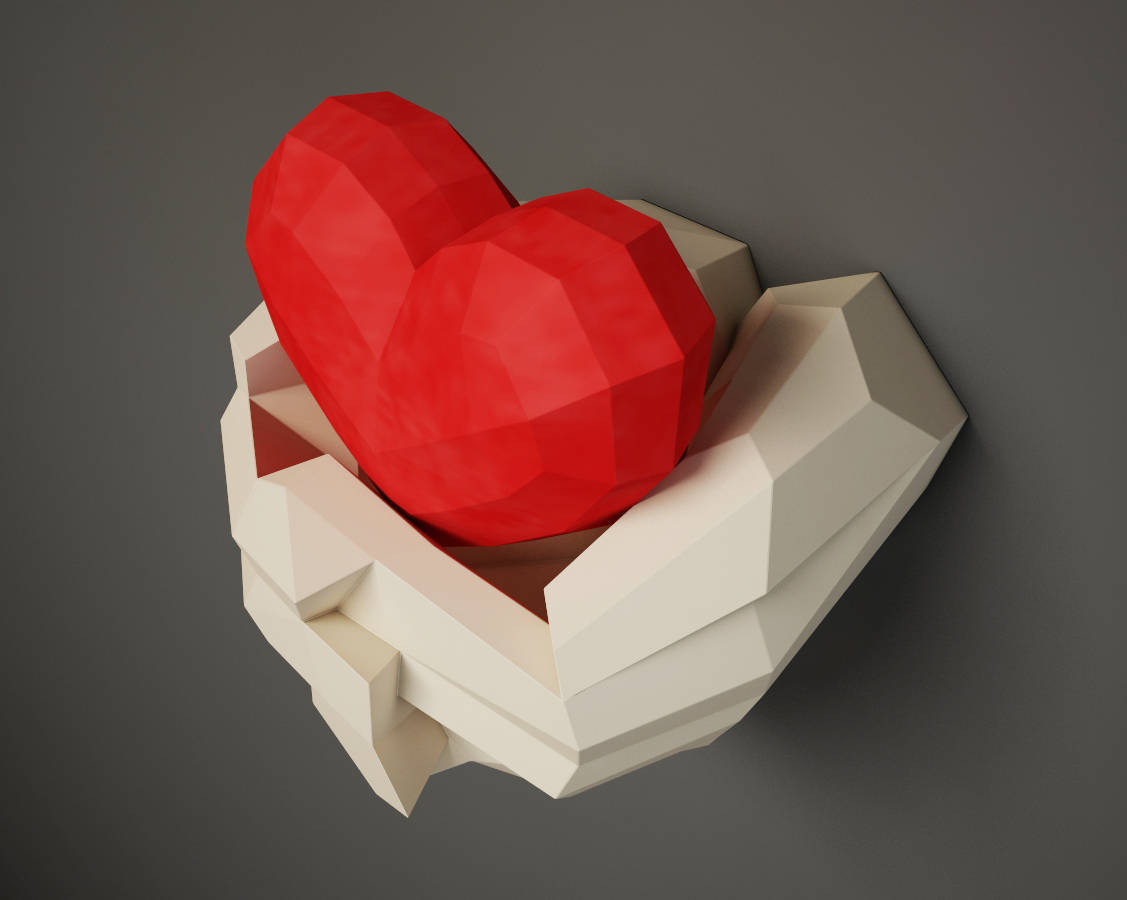 七夕情人节礼物手捧心壁挂挂饰几何折纸立体构成3d纸模型diy手工