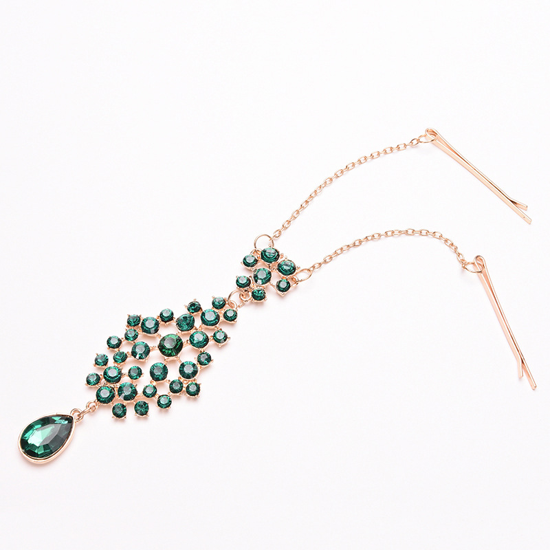外贸发饰新娘水滴头饰绿色水钻印度名族额饰眉心坠链发夹发链头链