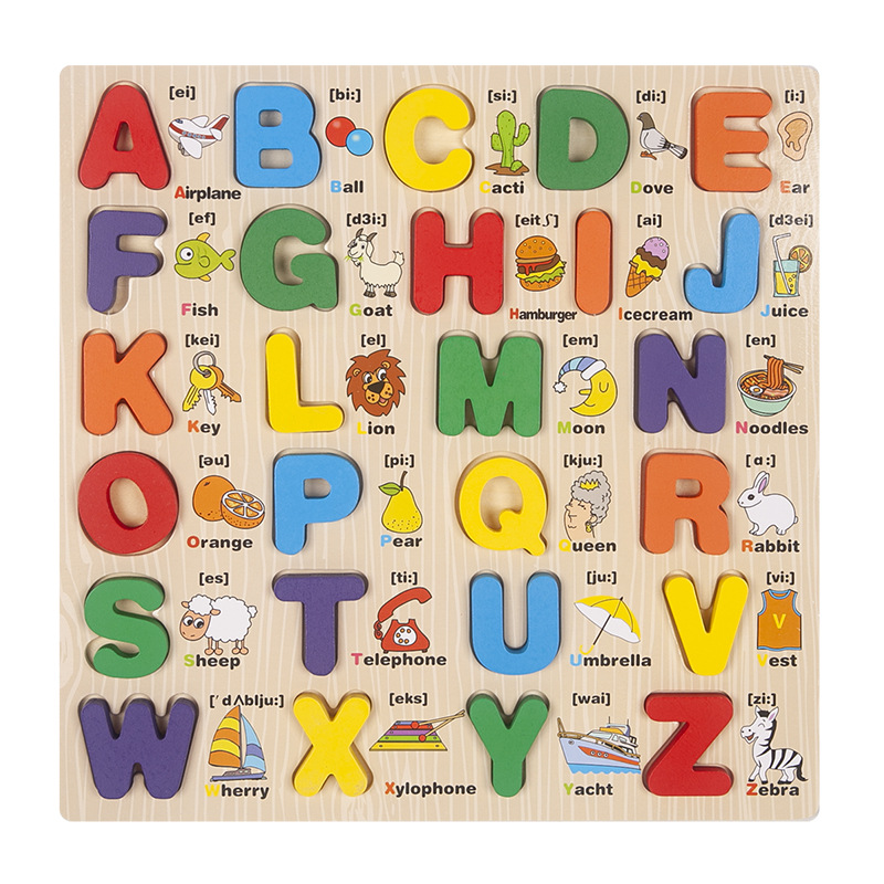 Wooden Children's Early Education Case Letters Numbers Cognition Baby Enlightenment Puzzle 3D Puzzle Model Grab Board Toys