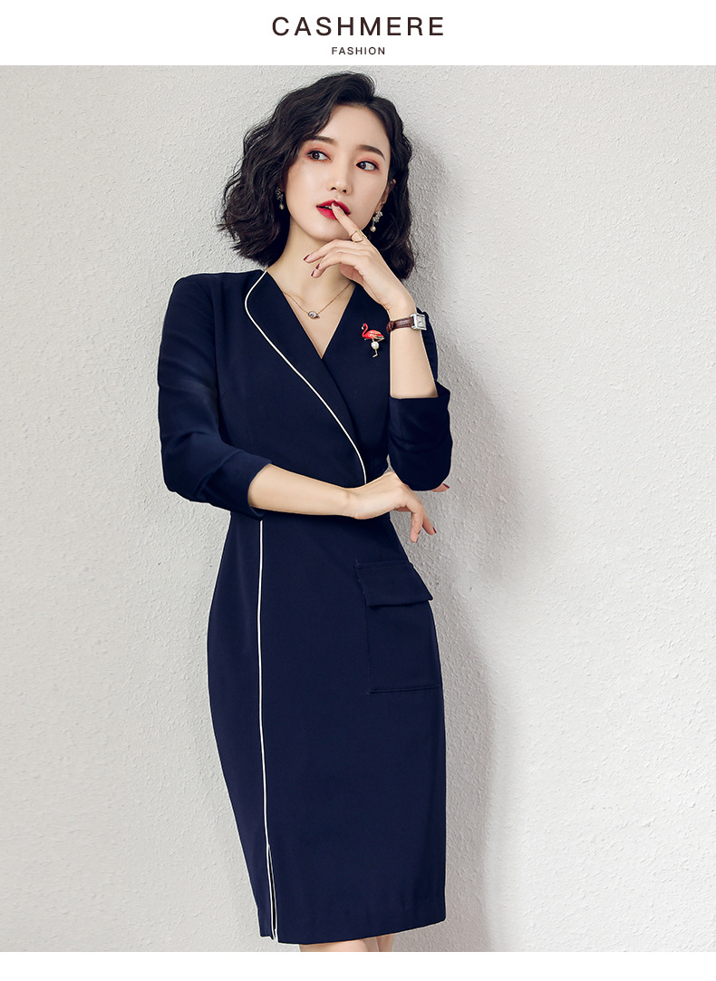 春秋连衣裙2020新款女装名媛气质长袖中长裙法式一步裙ol工作服女