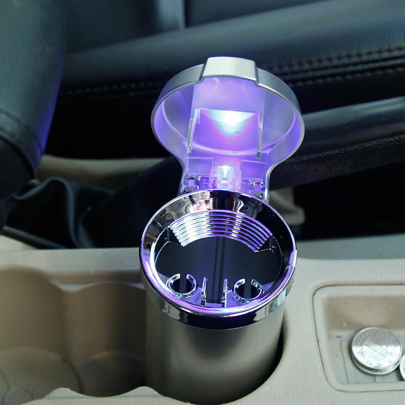 Bright Blue Light LED Light Car Ashtray Metal Tinplate Can with Battery Large Capacity Car Ashtray