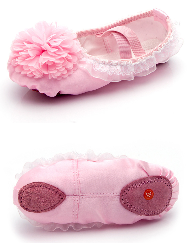 儿童舞蹈鞋小女孩子芭蕾舞鞋幼儿园宝宝跳舞鞋缎面蕾丝花边大花朵