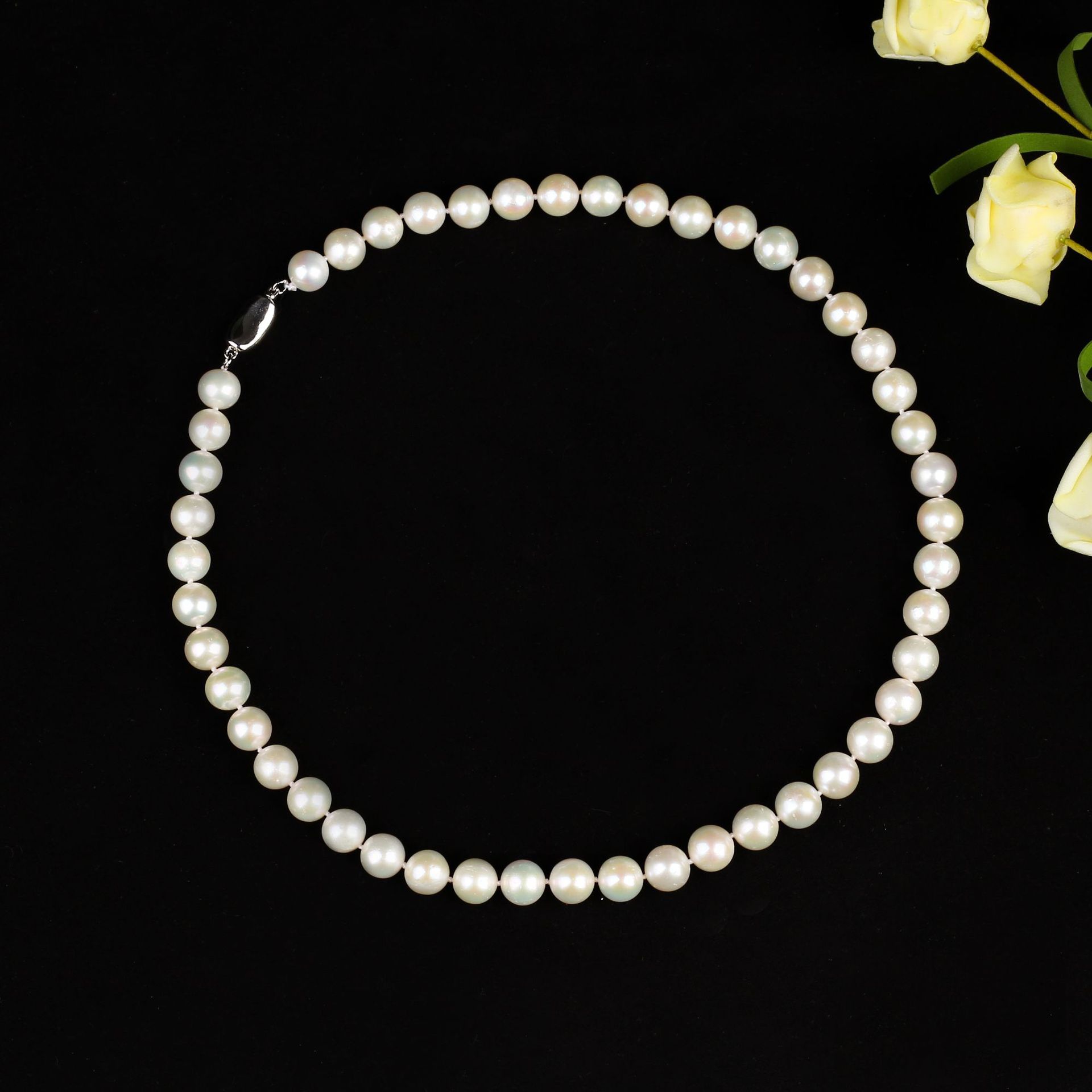 经典款天然淡水珍珠项链9-10mm颗颗打结近圆强光微瑕大白珍珠项链