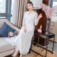 2021春夏女装中国风刺绣连衣裙宽松大码中长款茶人服两件套装6891