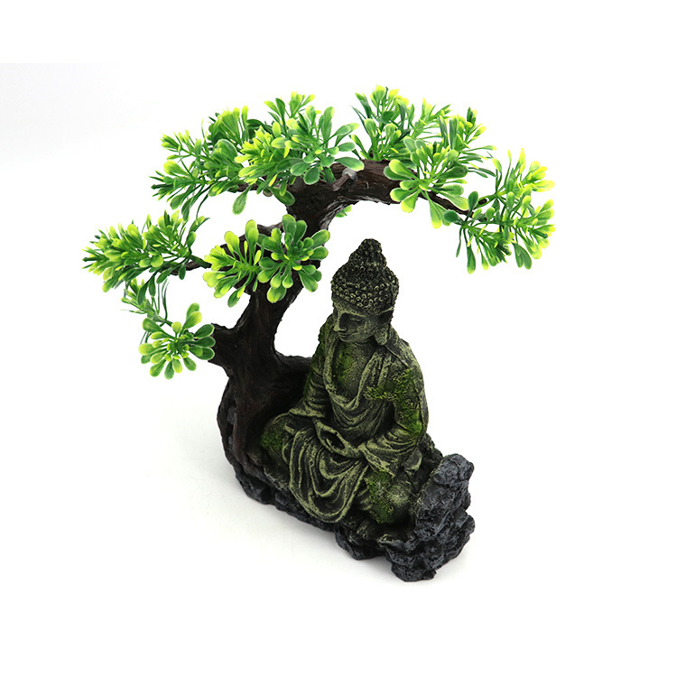 鱼缸风水造景禅境古佛像系列水族箱树脂装饰假山石像菩提树下造景
