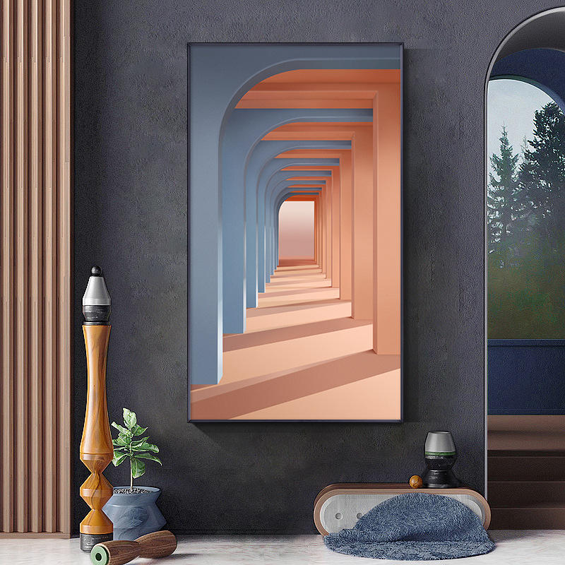 北欧莫兰迪玄关装饰画视觉空间延伸挂画走廊过道竖版抽象建筑壁画