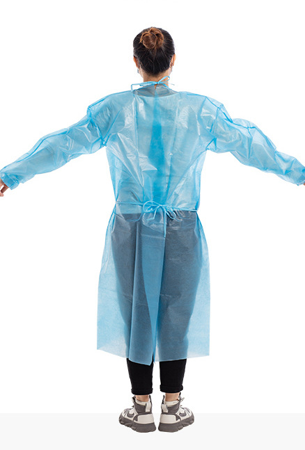 现货一次性无纺布针织袖口蓝色淋膜120*140pp pe覆膜隔离衣防护服
