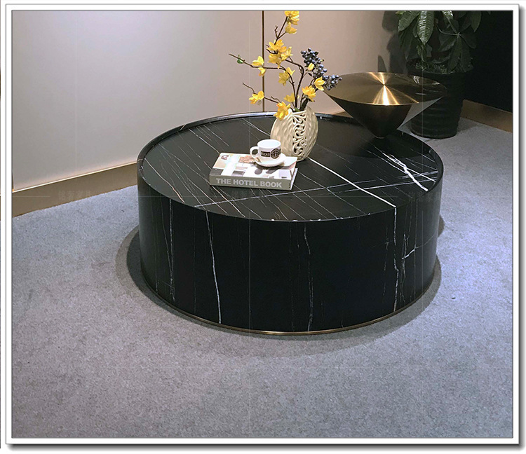 轻奢圆茶几析板间金属创意组合茶桌现代简约客厅劳伦黑金实木茶几