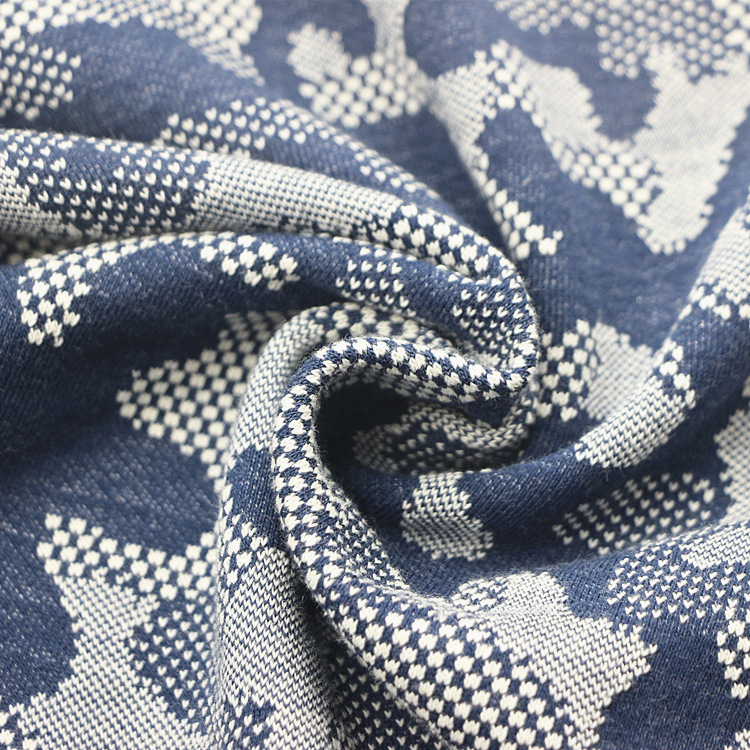 针织纬编卫衣布色织提花cvc三线卫衣鱼鳞大毛圈布运动休闲服面料