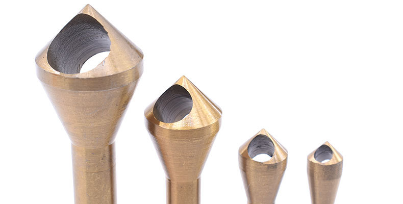 4pcs镀钛斜孔倒角器90度角单孔去毛刺圆柄锪钻套装高速钢倒角刀