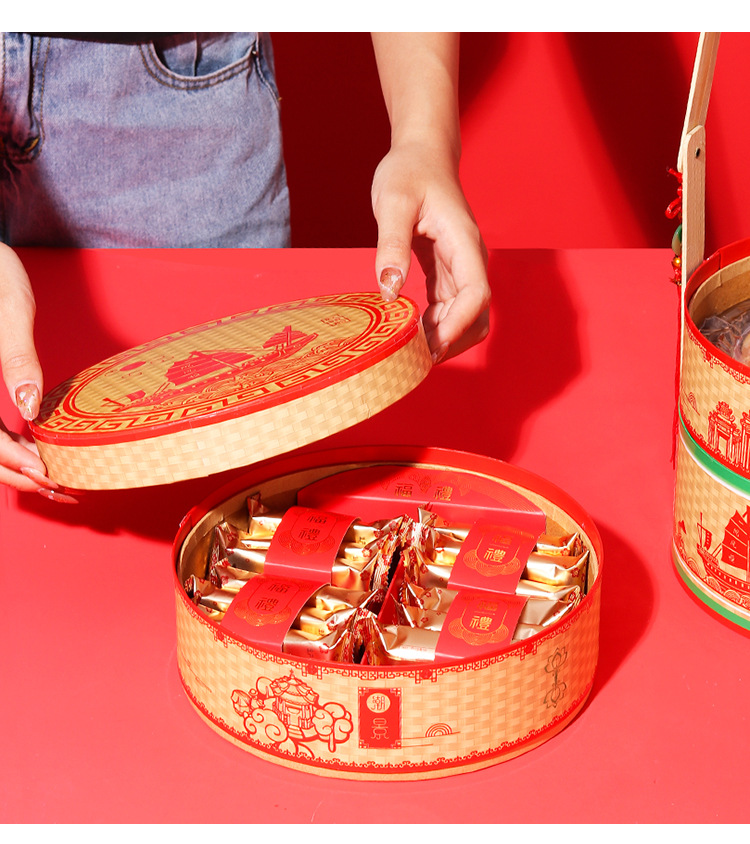 传统三层圆形手提春盛礼盒 新年节日潮汕年货礼物纸质包装盒定做