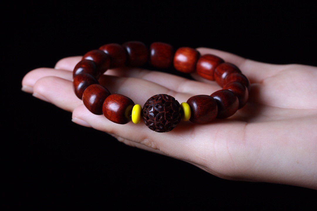 紫檀木手串 非洲小叶紫檀小孔1.2cm桶珠手串 diy搭配路路通女手串