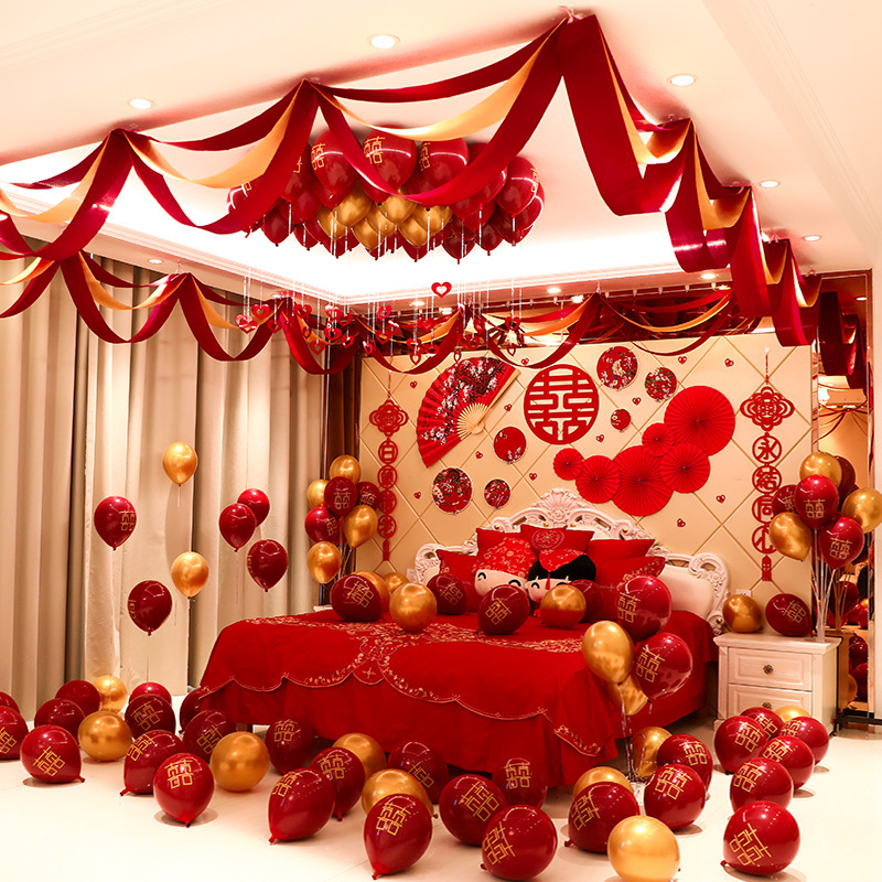 Wedding Room Stair Decoration Wine Red Wave Flag New Year's Day Shop Shopping Mall Layout Ceiling Decoration Wave Flag