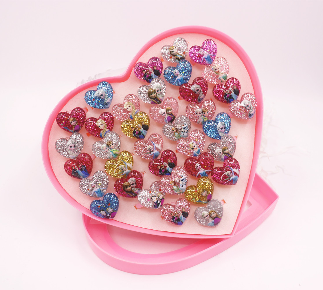 韩版卡通儿童公主戒指粉色可调节树脂戒指手饰小朋友礼物戒指批发