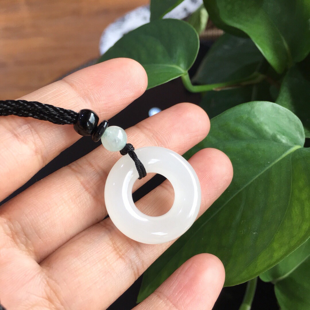 青海料白玉圆环怀古挂件 新疆玉石男女款和田玉平安扣吊坠 带证书