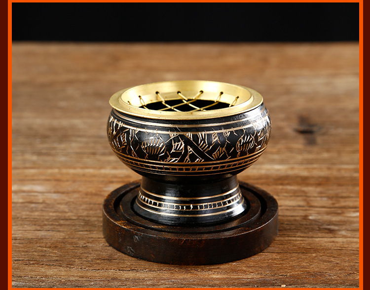 印度进口铜香炉 手工镂空雕花皂石香炉 家用镶铜工艺香坛批发