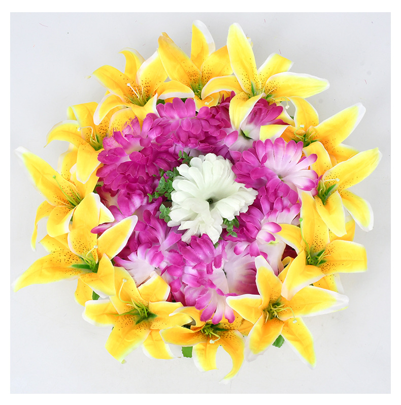 清明节花环 缅怀亲人百合花祭祀花装饰花公墓花绢花菊花扫墓花圈