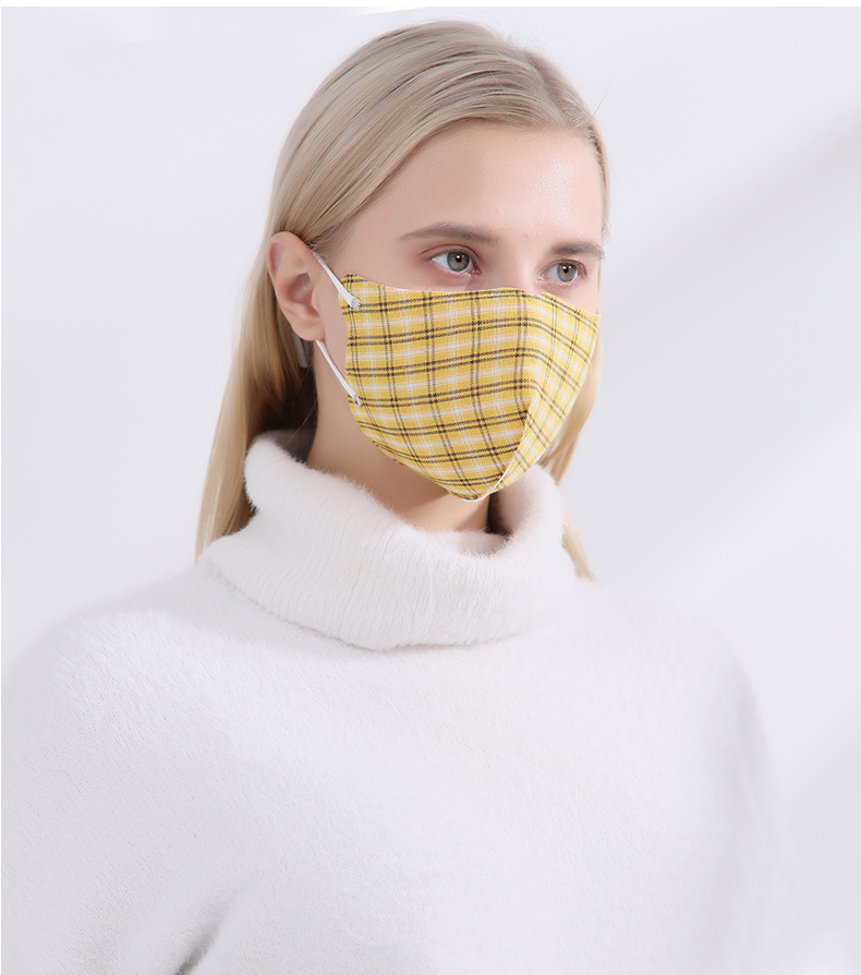 冬季防寒防风加厚纯棉口罩 个性防寒时尚挂耳式格子保暖棉布口罩