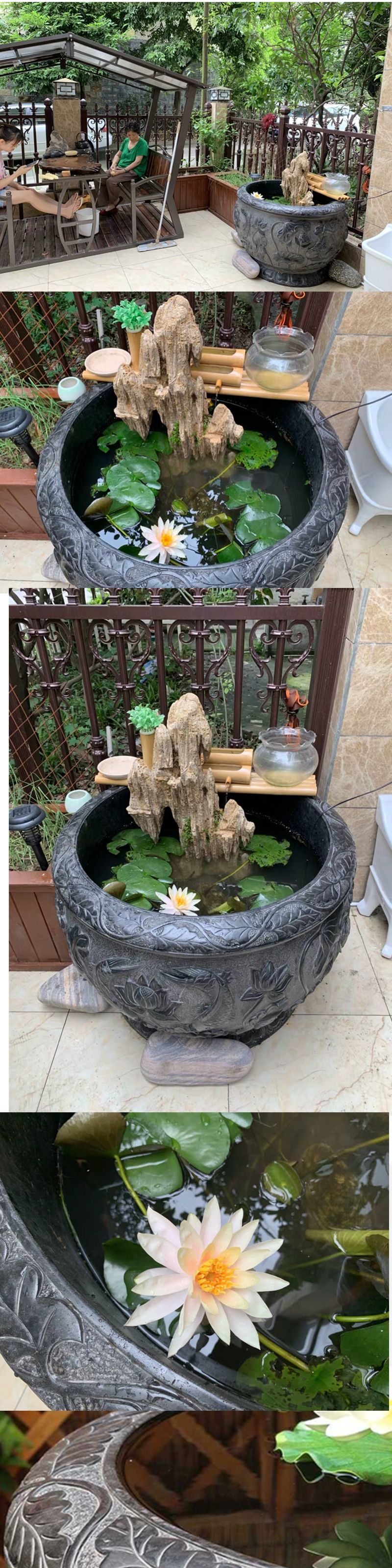 石雕鱼缸厂家批发庭院花园石头鱼缸水槽圆缸青石仿古