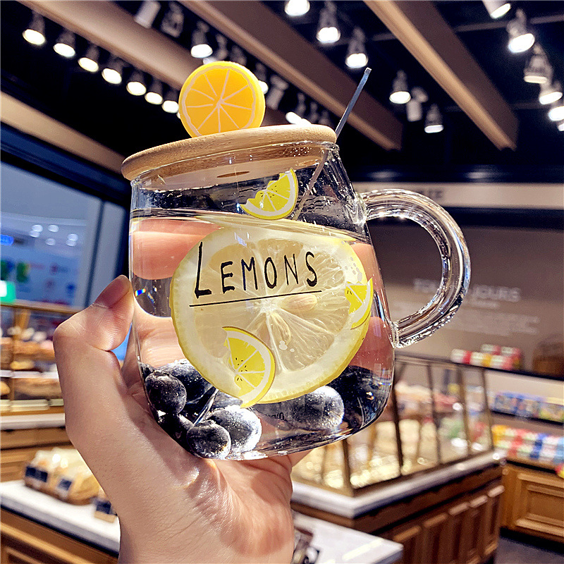 简约少女网红玻璃杯 ins学生个性清新水杯带手柄早餐办公室牛奶杯