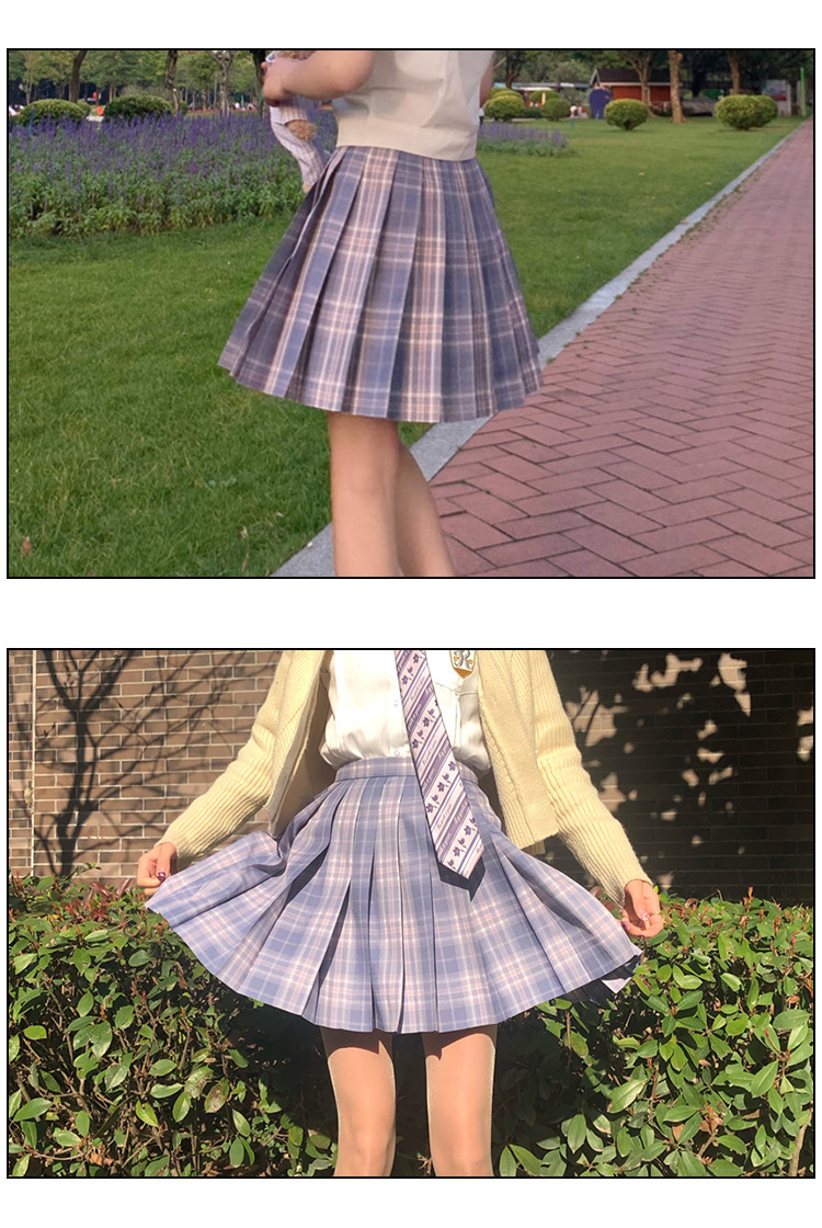 紫烟日系秋款jk制服正版百搭校供学生装学院风高腰jk格子裙百褶裙