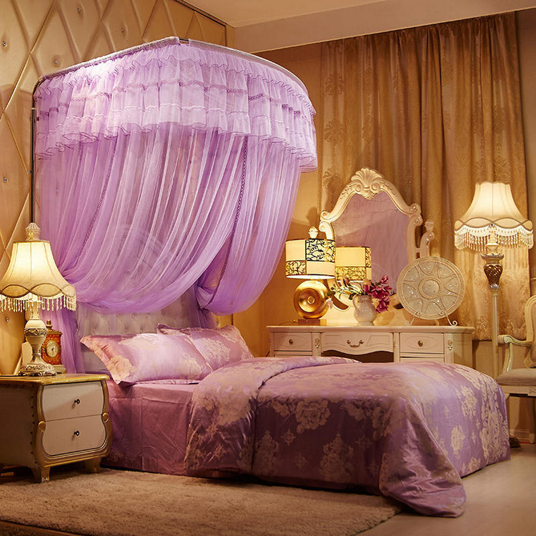 加高落地式豪华伸缩蚊帐无需打孔宫廷风欧式蚊帐u型蚊帐钓鱼竿