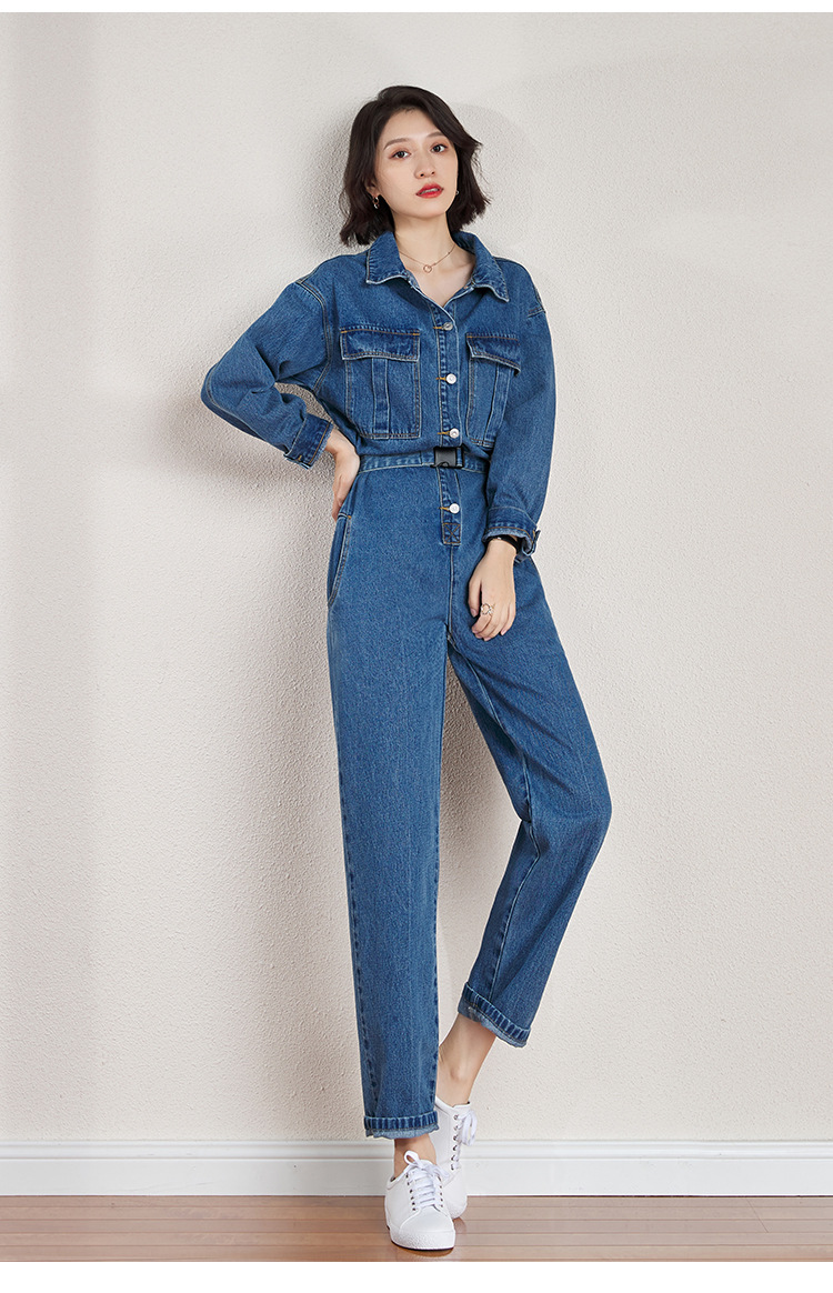 琼斯维格韩版休闲收腰显瘦工装哈伦牛仔裤女连体裤