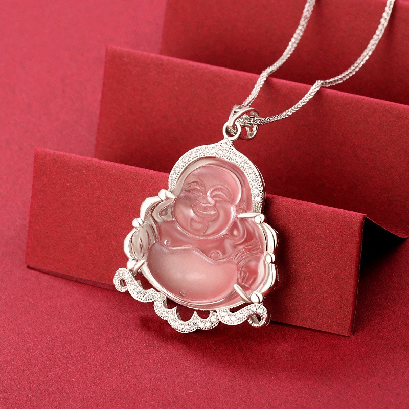 s925纯银水晶佛吊坠项链 正生民族风精致女戴佛转运平安玉石套链