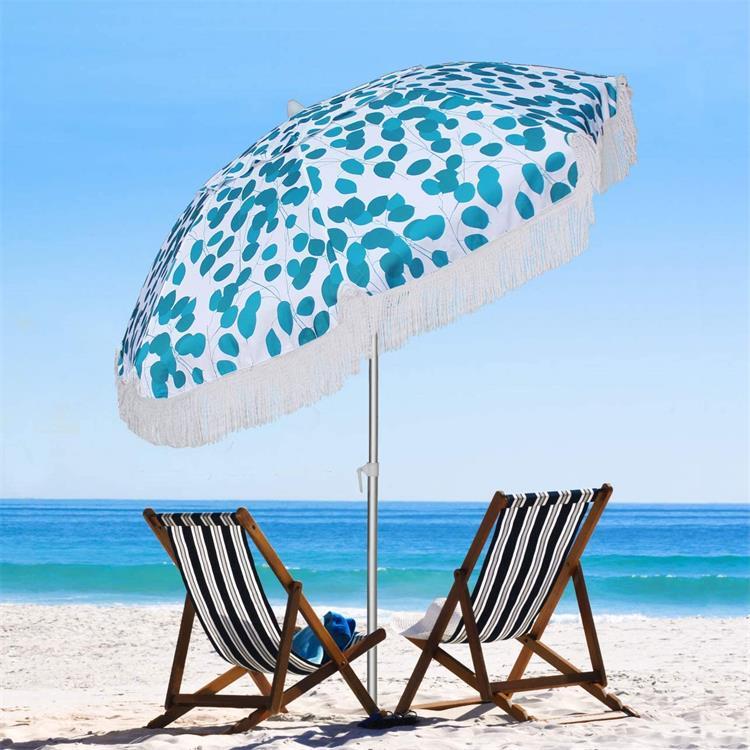 供应庭院蓝色斑点木质流苏太阳伞室外遮阳防水防晒海边沙滩伞